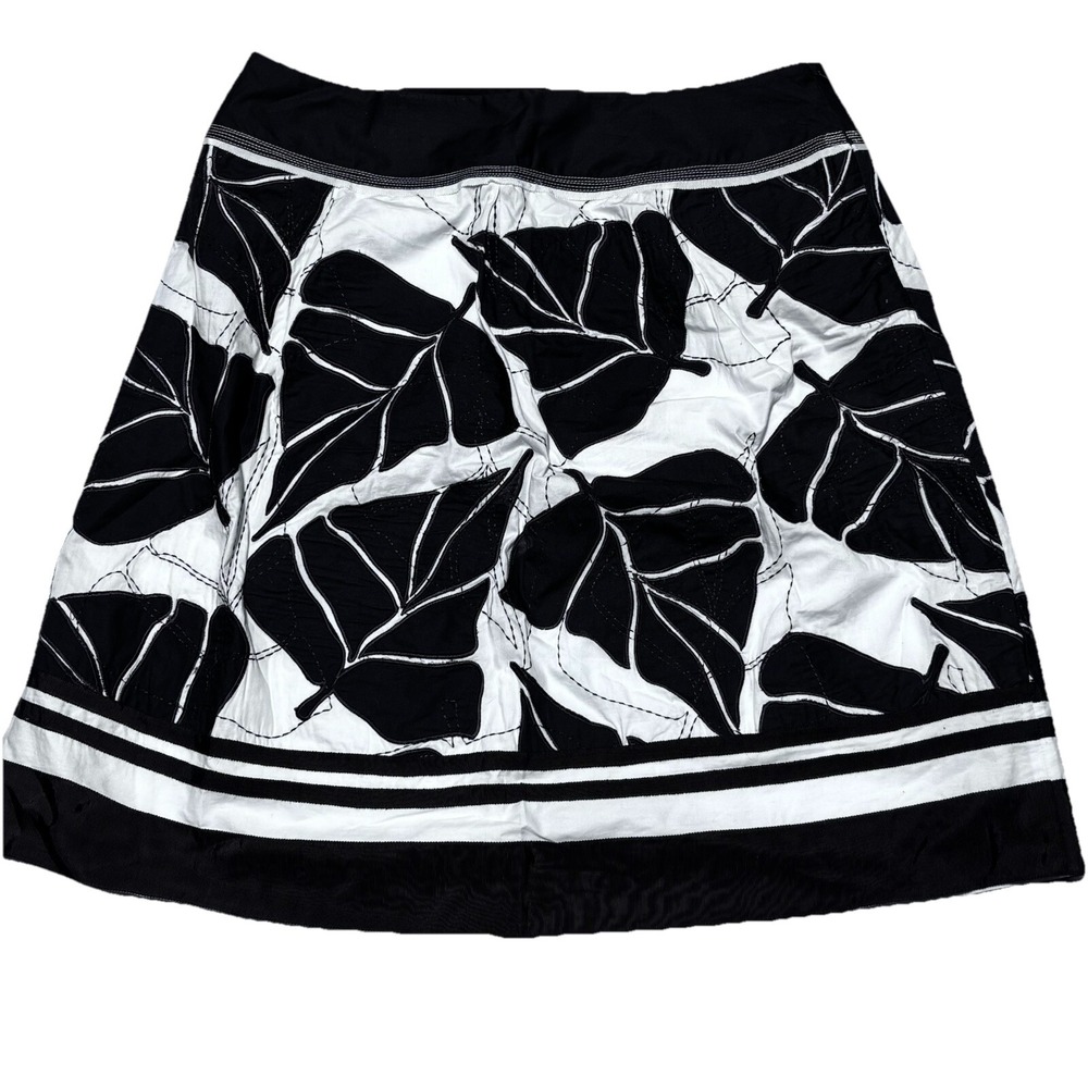 Nygard‎ Collection A Line Skirt Embroidered Cotton White Brown Leaf Pattern 14P